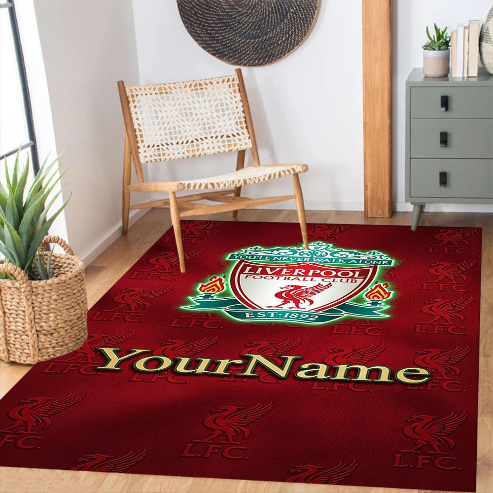 Liverpool Customize Text Floor Mat Design for Playrooms Dining Room Game Room Living Rooms Anti-slip Rug Anime Office Decor Perfect Gift for Women/Men