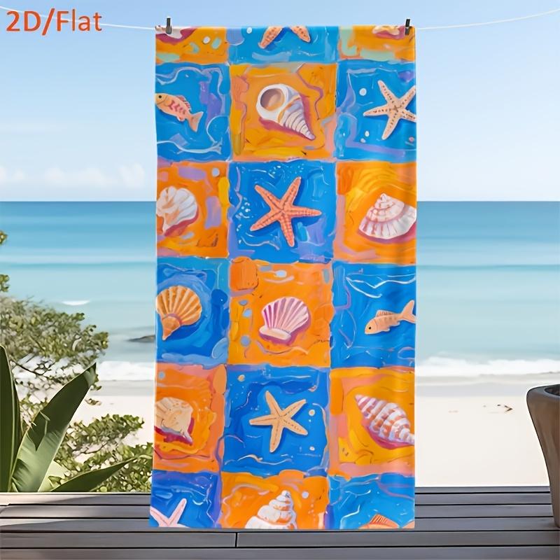 Vibrant Ocean Beach Towel Tropical Starfish Seashell Print Bath Mat for Summer Vacation Resort Pool Decoration