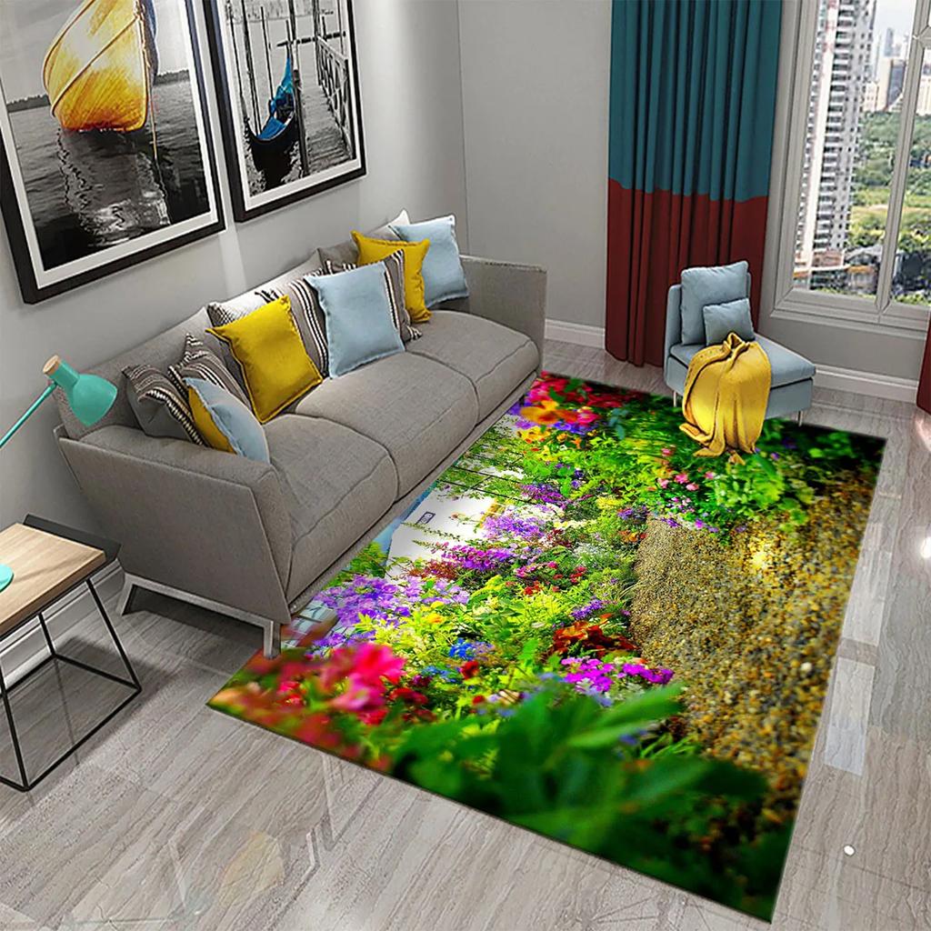 European Style Garden Carpets Colorful Flowers Rugs for Home Living Room Teens Bedroom Decor Carpet Bathroom Non-slip Area Rugs