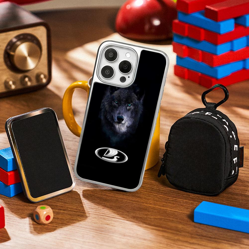 Cool Car L-la-Da Fashion Logo Design Phone Case for iPhone 16 15 14 13 12 11 Pro Max Sheepskin Silver-edged Protective Case