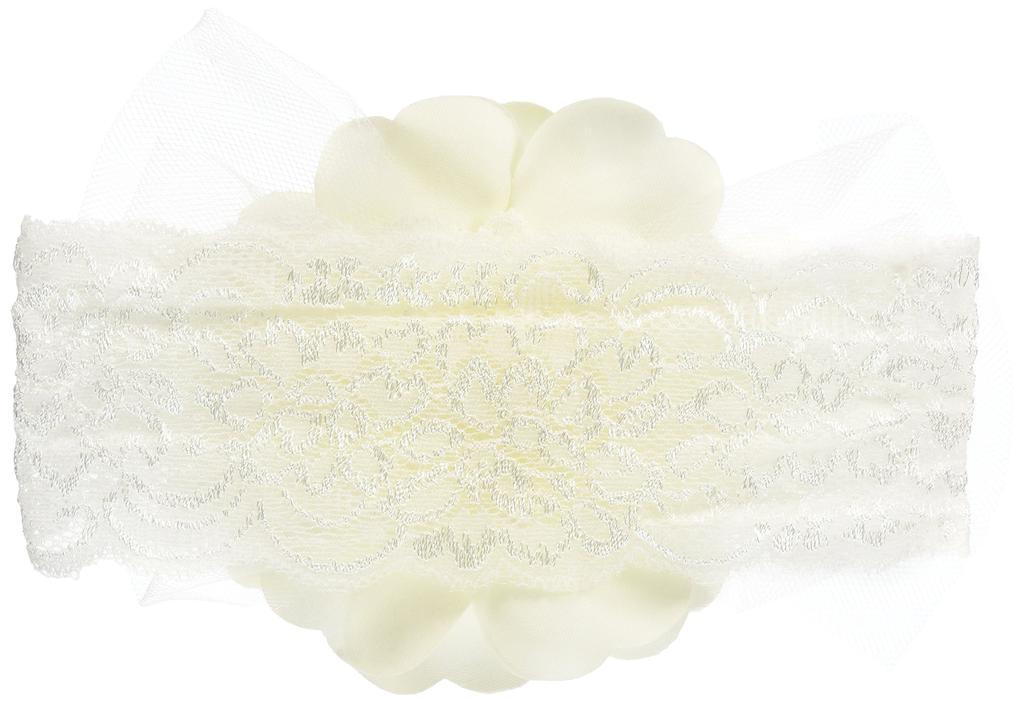 Goldbug Tulle Ribbon Flower 23030 & Hairband, White, Polyester,