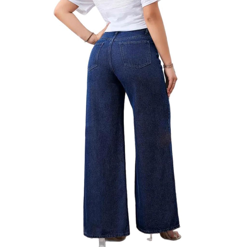 2025 Trendy Women's Wide-Leg Jeans - Washed Dark Blue