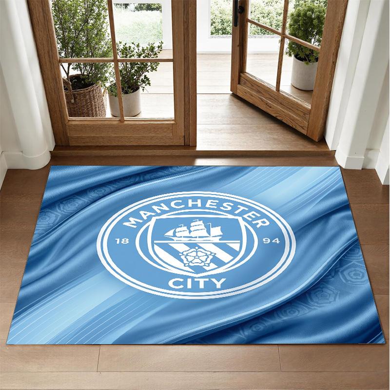 Manchester City Design Crystal Velvet Rug Soft Decorative Mat for Bedroom Entrance