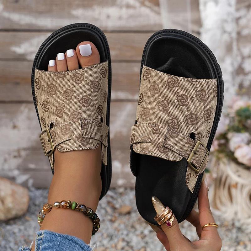 Lucyever Fashion Printed Thick Bottom Slippers Women Summer Peep Toe Paltform Sandals Woman Plus Size Non Slip Flip Fliops 43