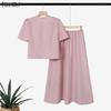 ZANZEA Women Short Sleeve Blouse and Skirts Casual Two Piece Suit Sets
