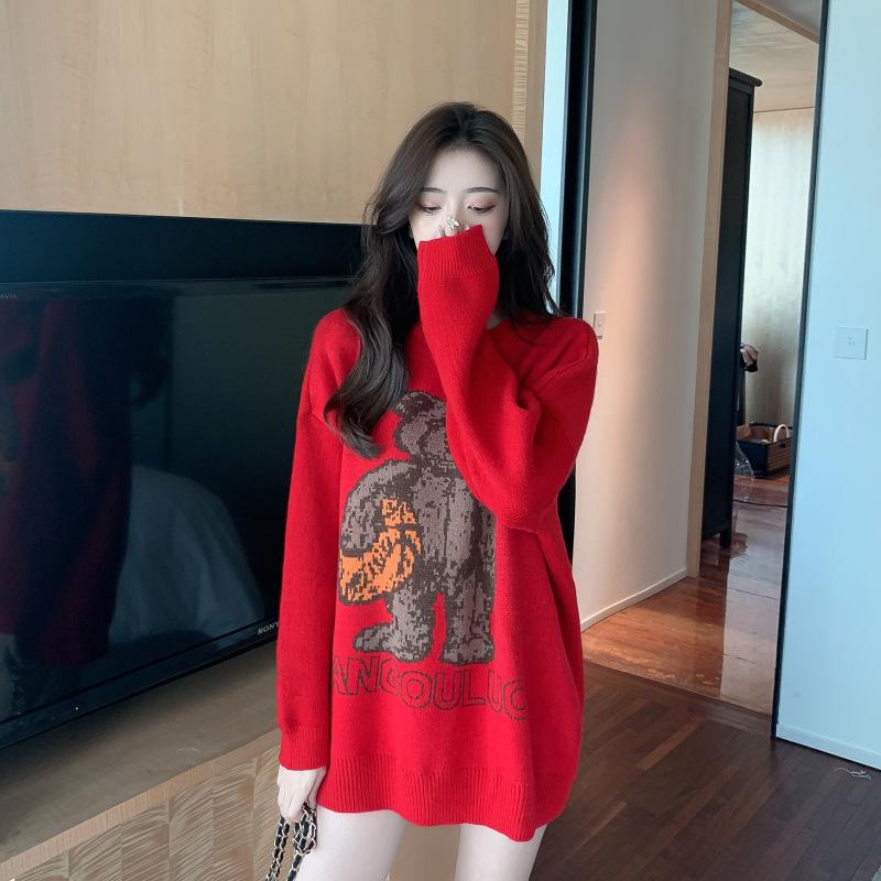 Модный женский повседневный свитер Qute Bear со свободными карманами и круглым вырезом модный универсальный джемпер женские топы верхняя одежда one size красный 3525₽