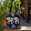 Large Capacity Reusable Elephant Print Tote Bag Bohemia Women Shoulder Handbag Multi-Functional for Daily Use Shopping Bag