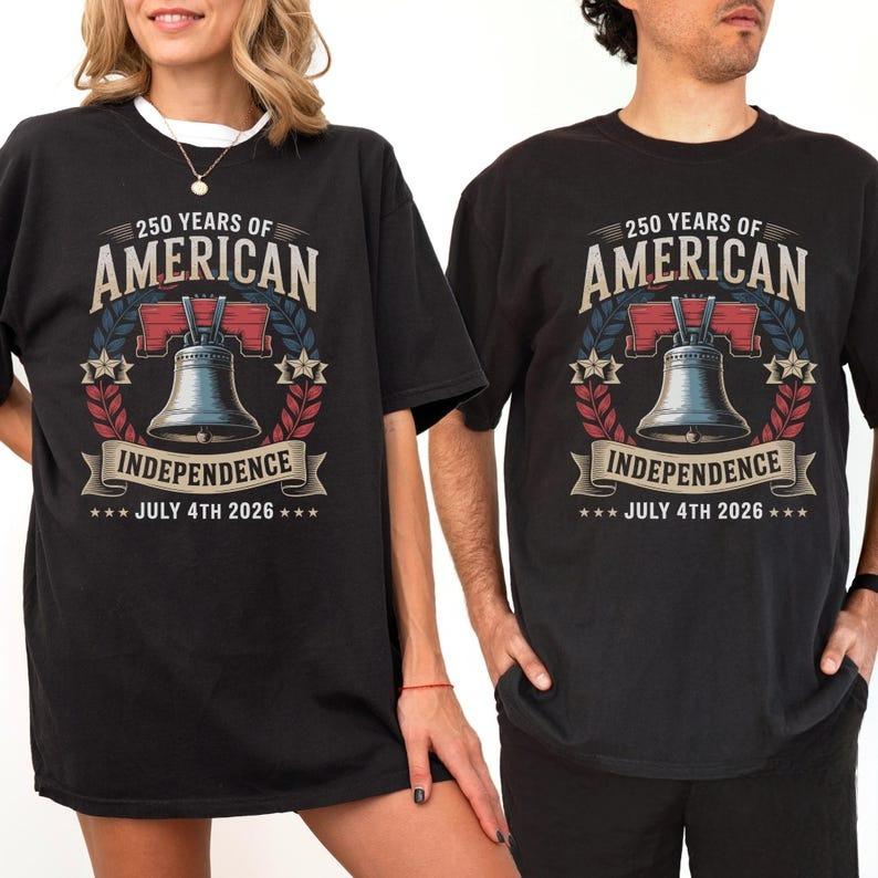 Liberty Bell 250 Years July 4th 2026 Shirt Independence Anniversary Vintage Patriotic Graphic Shortsleev printed Tshirt tops