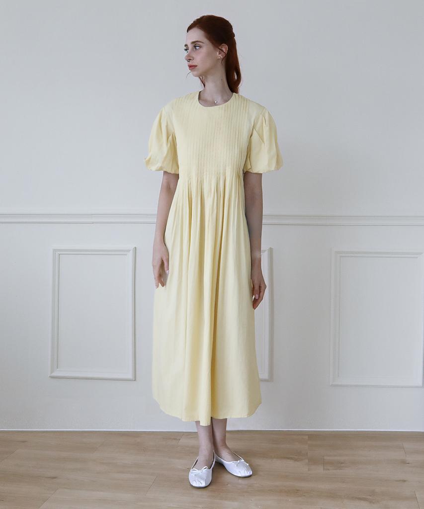 Keulleiseu Puff Sleeve Short-Sleeve Long Dress_Brown