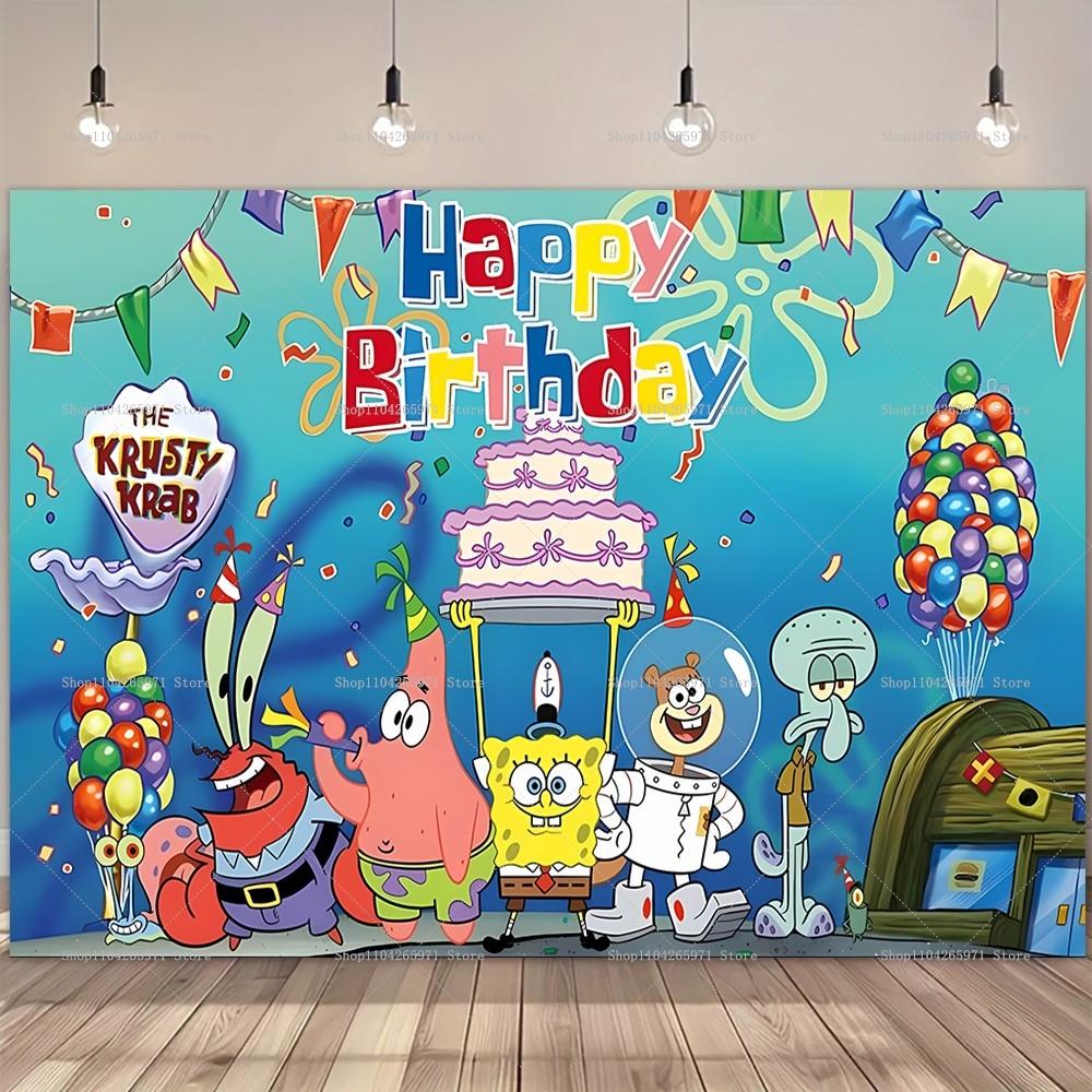 SpongeBob Party Background, Banner with Underwater Adventure Theme, Children's Party Decoration, Photography Background