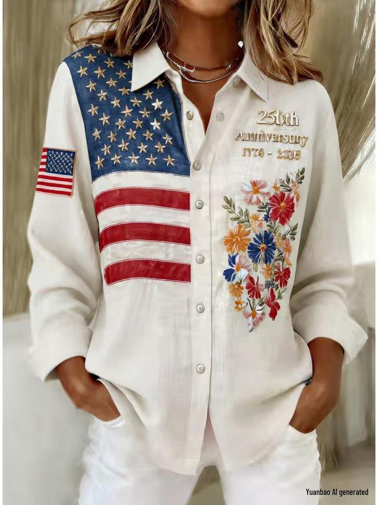 Spring 2026 Women's 3D Digital Print Retro Long Sleeve Shirt