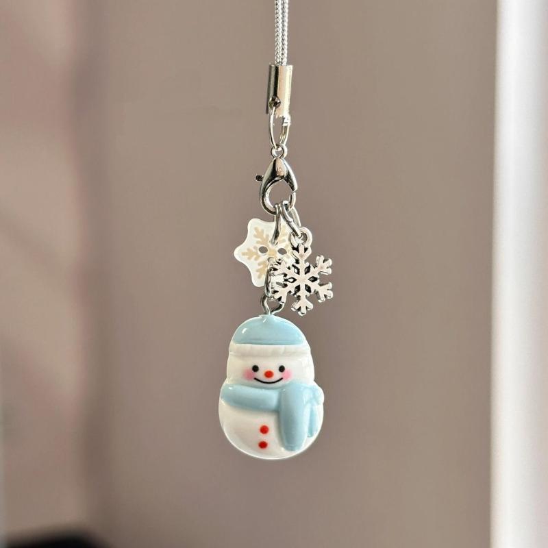 Uroczy Zimowy Płat Śniegu Bałwan Łańcuszek do Telefonu Komórkowego Ozdoba Choinkowa Zawieszka do Plecaka Prezent Noworoczny
