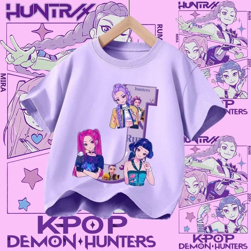 Cotton Tshirt for Girls Kpop Demon Hunter  Sports Tshirt  New Short Sleeve Casual Tshirt for Summer 2026  Letters AZ
