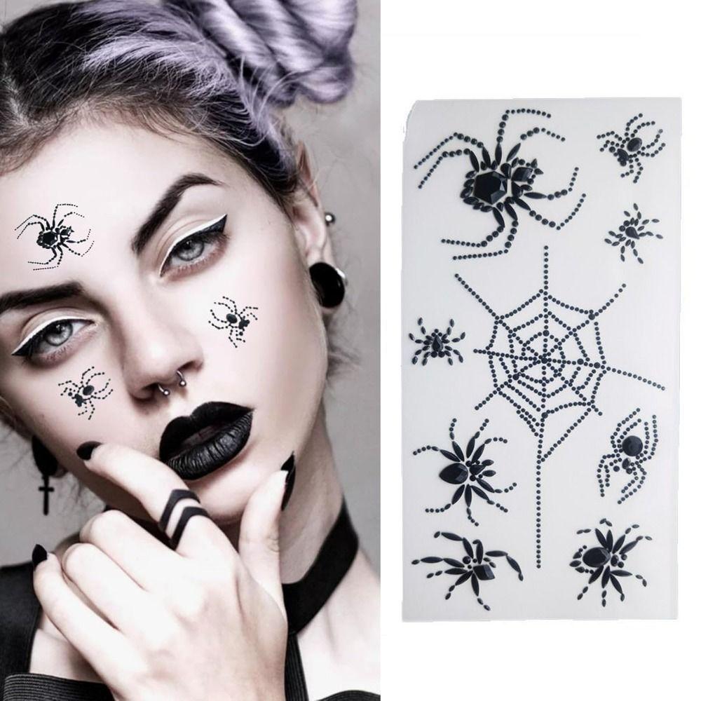 Waterproof Halloween Temporary Tattoos 3D Halloween Face Rhinestone Sticker  Festive