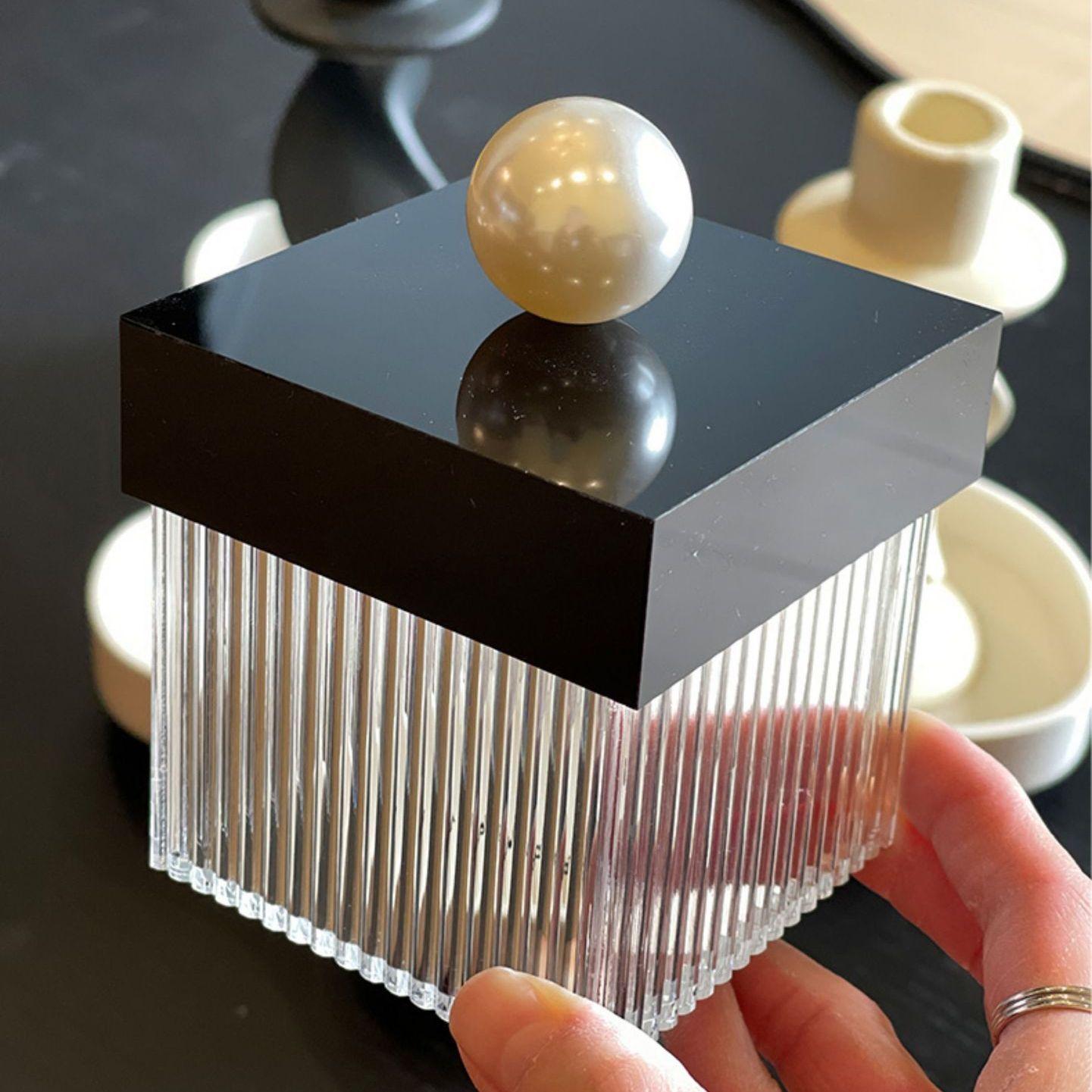 

Modern Stripe Storage Jar Jewelry Cosmetic Cotton Swab Box with Lid Household Square Candy Jar Fruit Dessert Nut Storage Bottle