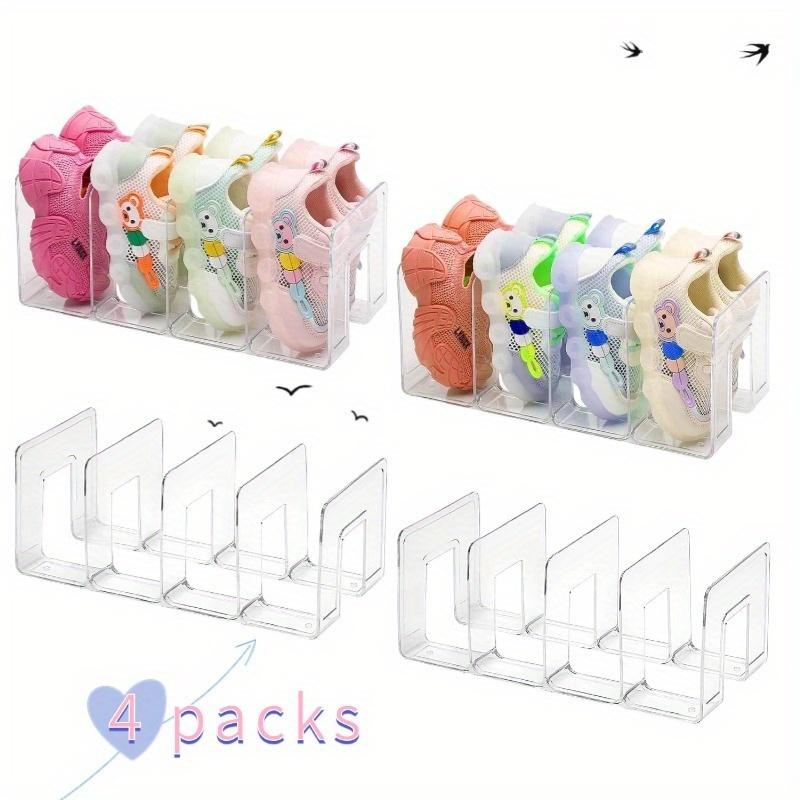 4Pcs Clear Acrylic Kids Shoe Rack for Closet Organizers and Storage Small Shoe Rack 4 Sections Organizer Stackable Shoe Shelf 5090₽
