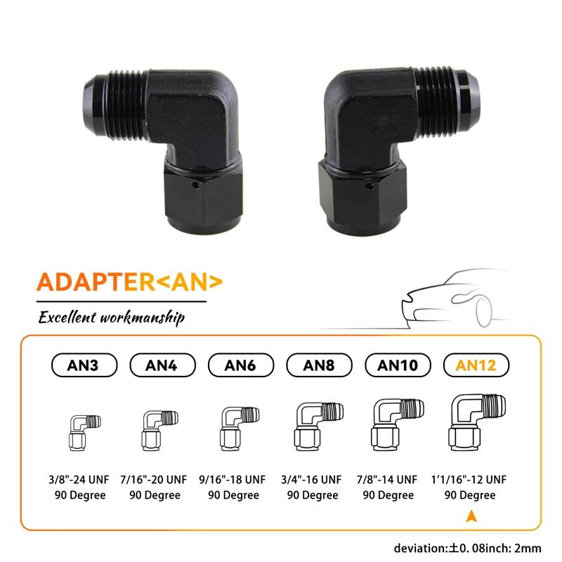 2 STÜCK AN3 AN4 AN6 AN8 AN10 AN12 Innengewinde auf 3AN-12AN Außengewinde 90 Grad Bördel Drehschlauchanschluss Adapter Schwarz Aluminium eloxiert