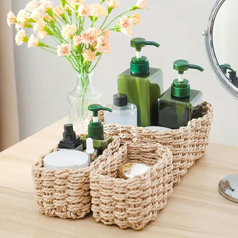 3pcs Paper Rope Storage Baskets for Organizing Container Bins for Shelves Cupboards Drawer,Small Woven Basket,Multifunctional