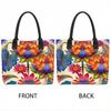  Colorful Lotus Print Tote Bag Casual Large Capacity Canvas Shoulder Bag for Daily Use