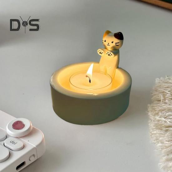 Cartoon Cat Candle Holder Living Room Kitchen Bathroom Resin Warming Paws Kitten Candlestick Desktop Decoration Christmas Birthday Gift