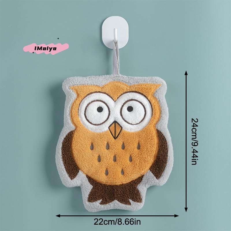 M-Cute Owl Coral Fleece Wall-Mounted Hand Towel, Super Absorbent & Quick-Dry Hanging Kitchen Bath Towel With Hanging Loop