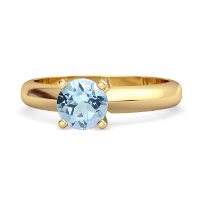 Blue Topaz Round Solitaire Ring -925 Sterling Silver Gold Vermeil 6