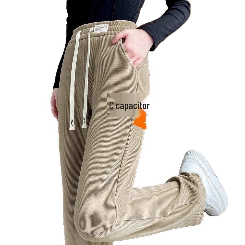 Damen Petite Slim-Fit Fleecegefütterte Chenille Weitbein Hose für Herbst/Winter 2025