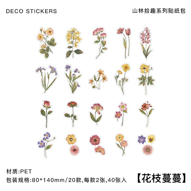 40 pieces Vintage plant PET decorative landscaping sticker Pack Adhesive diy sticker scrapbook material