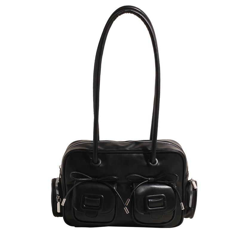 

Сумка-бант милая крутая локомотивная новая модная на плечо сумка-боулинг подушка квадратная подмышечная сумка женская чёрный