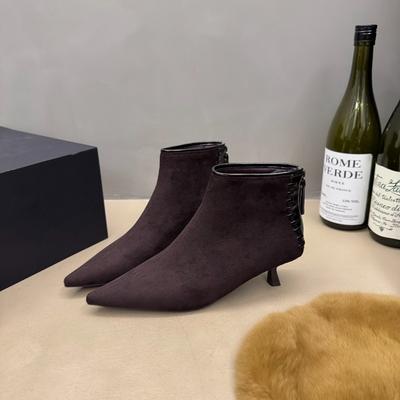 Spitze Zehenpartie Damen Stiefeletten Designer Wildleder High Heels Schuhe Mode Luxus Winter Kurze Stiefel 2025 Elegante Pumps Mujer Botas