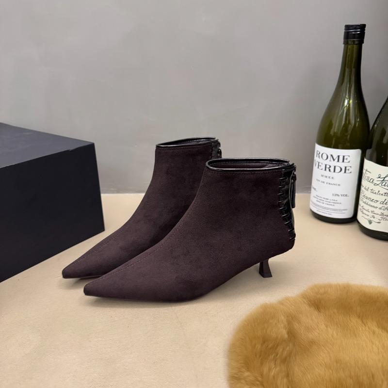 

Женские ботильоны с острым носком, дизайнерские замшевые туфли на высоком каблуке, модные роскошные зимние короткие ботинки 2025, элегантные туфли-лодочки Mujer Botas 36 коричневый