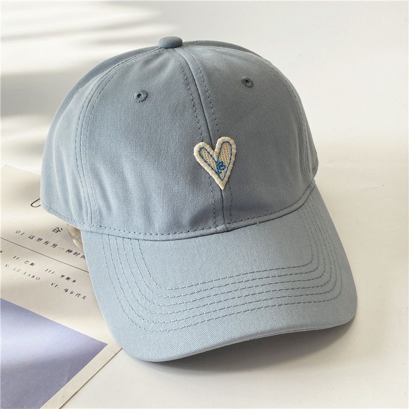 

K-style Small Heart Woven Baseball Cap Sweet Girl Soft Top Sun Hat Spring and Summer Travel Fashion Peaked Cap Men s Fashion Light blue Adjustable