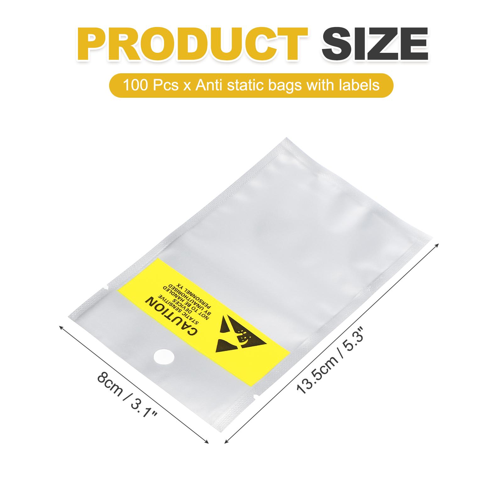 100 Pcs Anti Static Bags Open Top ESD Shielding Bag with Labels for Hard Drive HDD SSD Electronic Device Motherboards