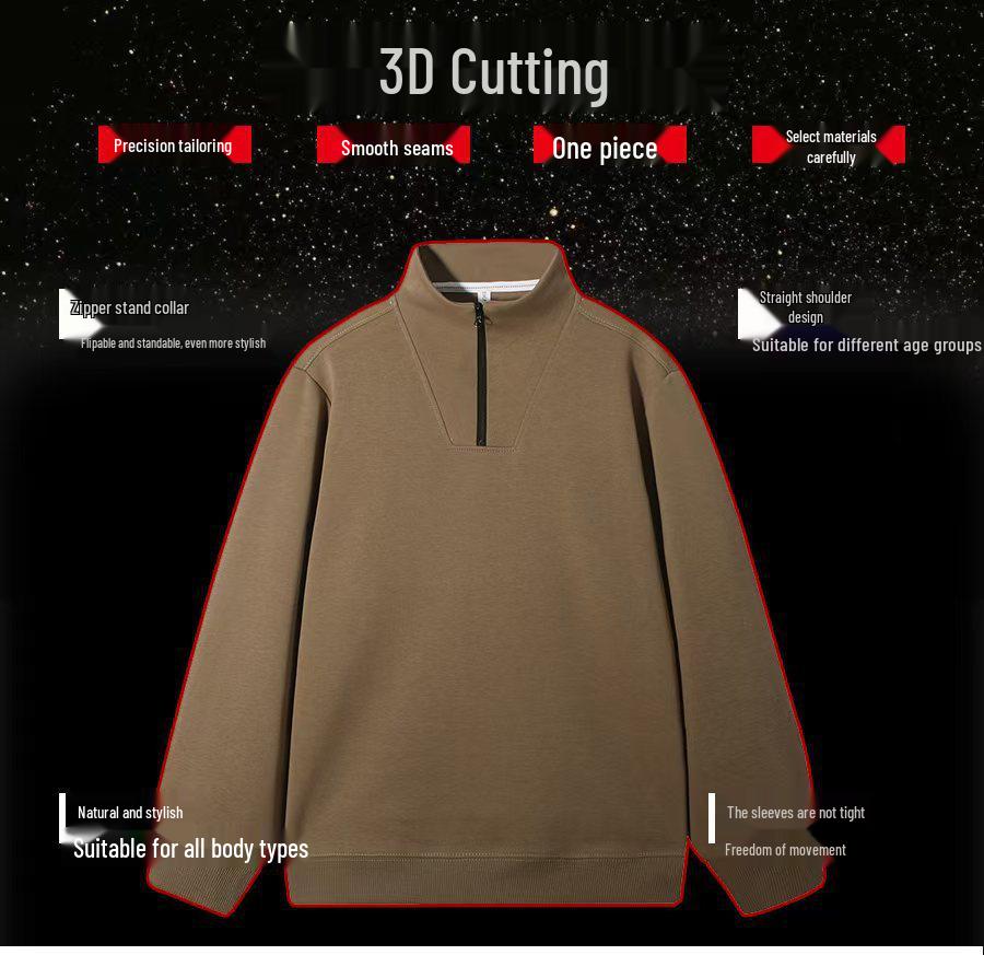 Men's Thick Stand-Collar Half-Zip Casual Sweatshirt – Heavyweight, Spring/Autumn Trend, Solid Color
