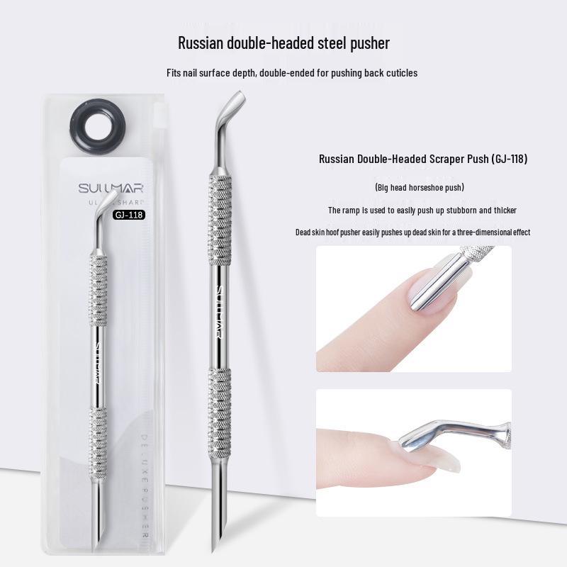 Double-Headed Russian Style Steel Cuticle Pusher for Nail Art and Manicure Pre-Treatment