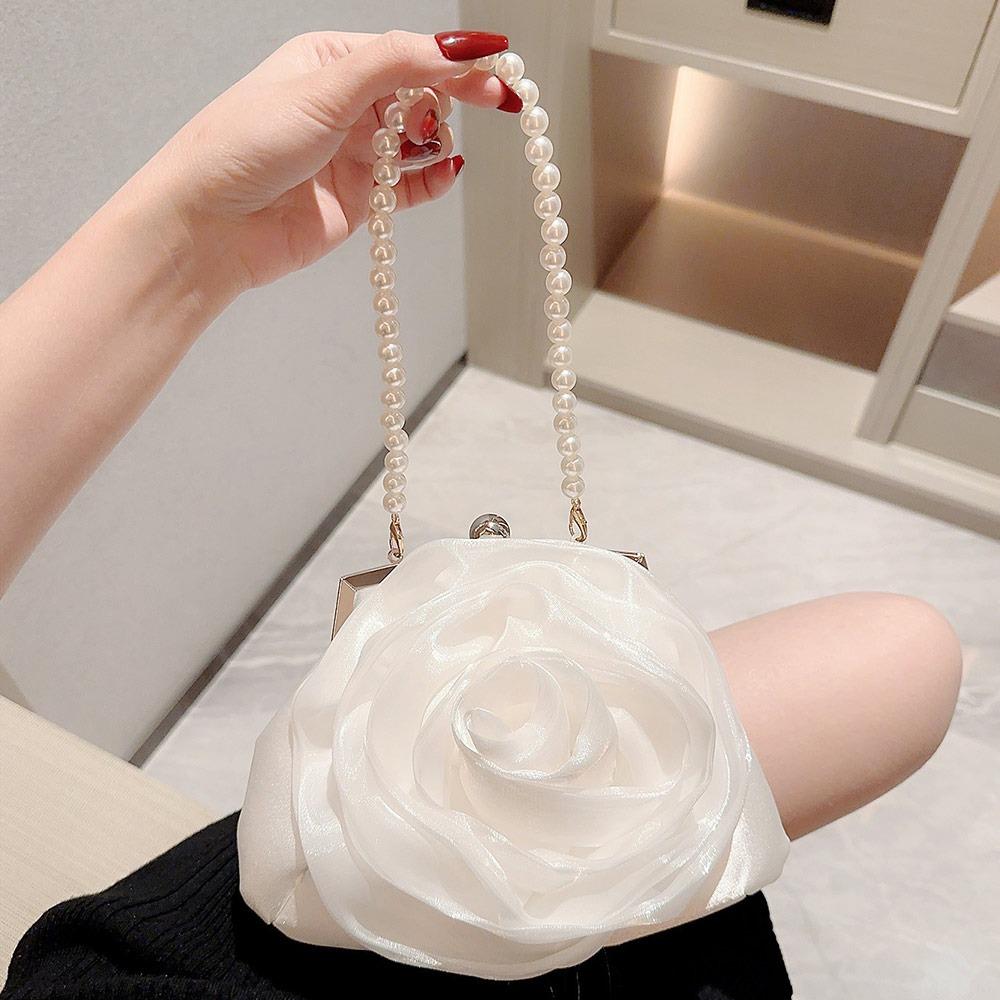 

Fashion White Flower Clutch Bag Pearl Chain Luxury Evening Bag Purse for Women Female