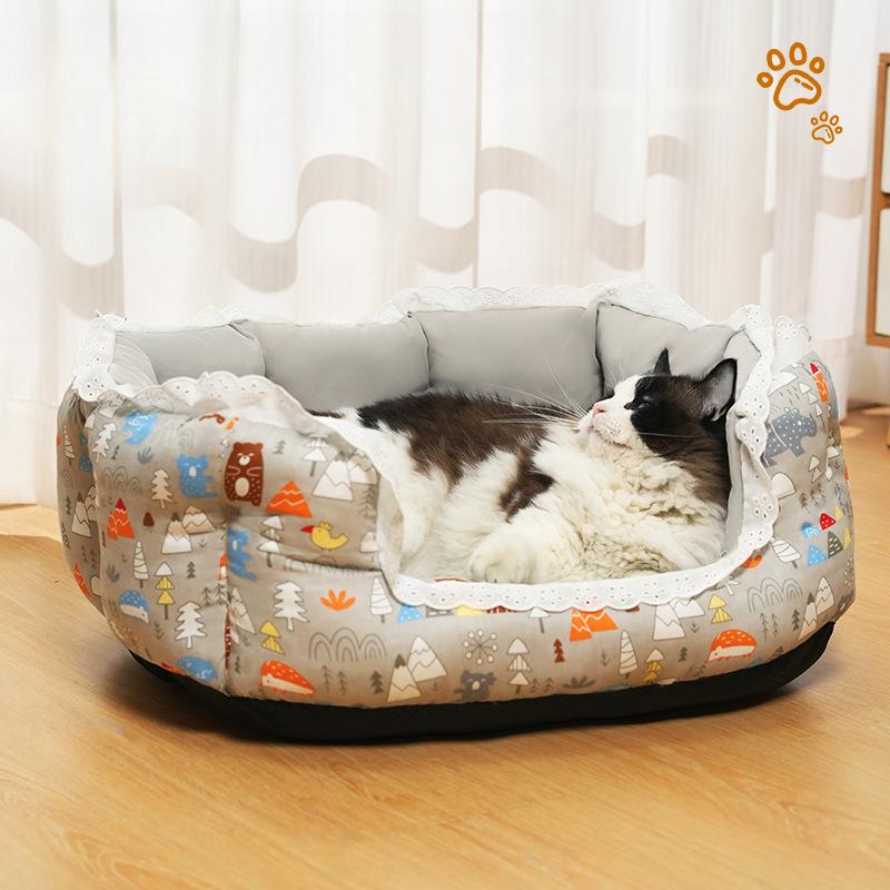 Cartoon-Spitzennest, süßes Haustier-Hundenest und Katzennest, geeignet für alle Jahreszeiten, bequem und resistent gegen Kratzer und Beißen.