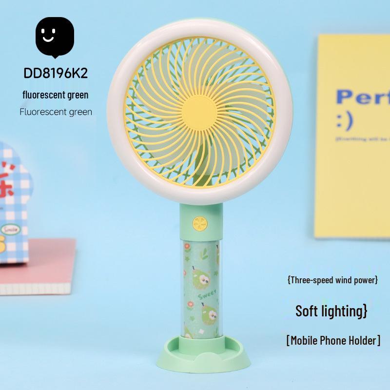 

USB Rechargeable Cartoon Handheld Fan with Light, Three-Speed Adjustment, and Strong Wind Power Wholesale/International/Export