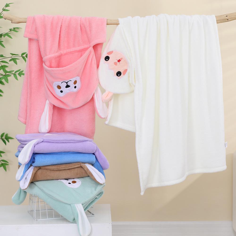 Children's Cartoon Hooded Coral Fleece Bathrobe Cape - Quick-drying Bath Towel Cloak