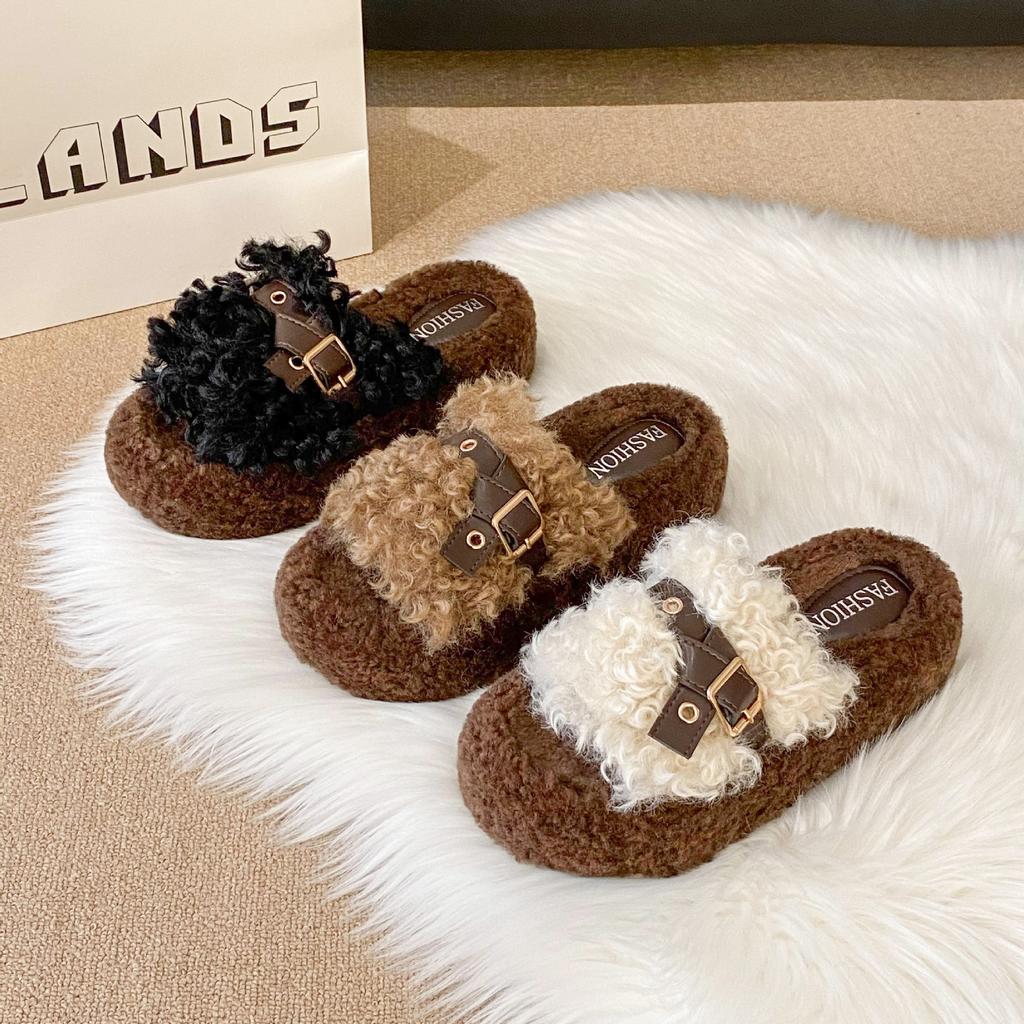 Muffin Mao Mao tofflor dam ytterkläder 2025 höst och vinter nya små tjockbottnade höjning bomullsmop mångsidiga enordsmop