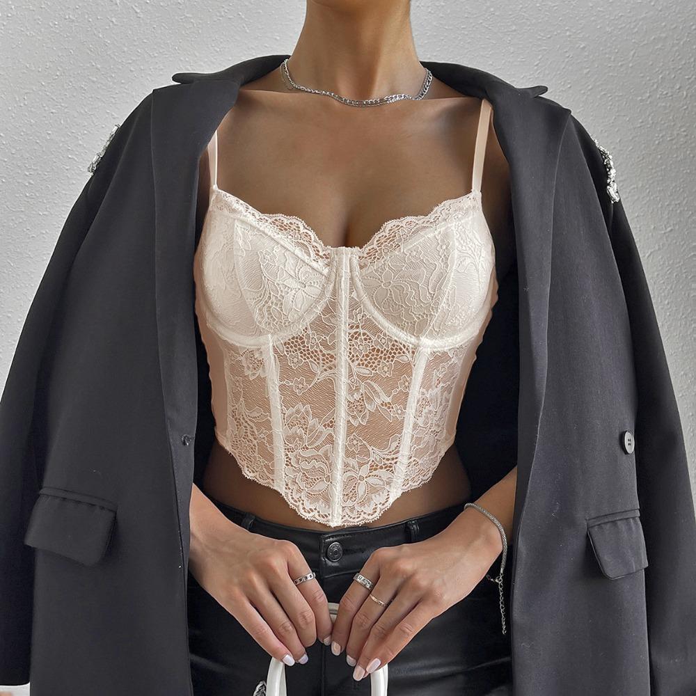 Schmal geschnittenes Spitzen-Camisole Ärmellose Crop Tops Mode Spitzenkorsett Reisen