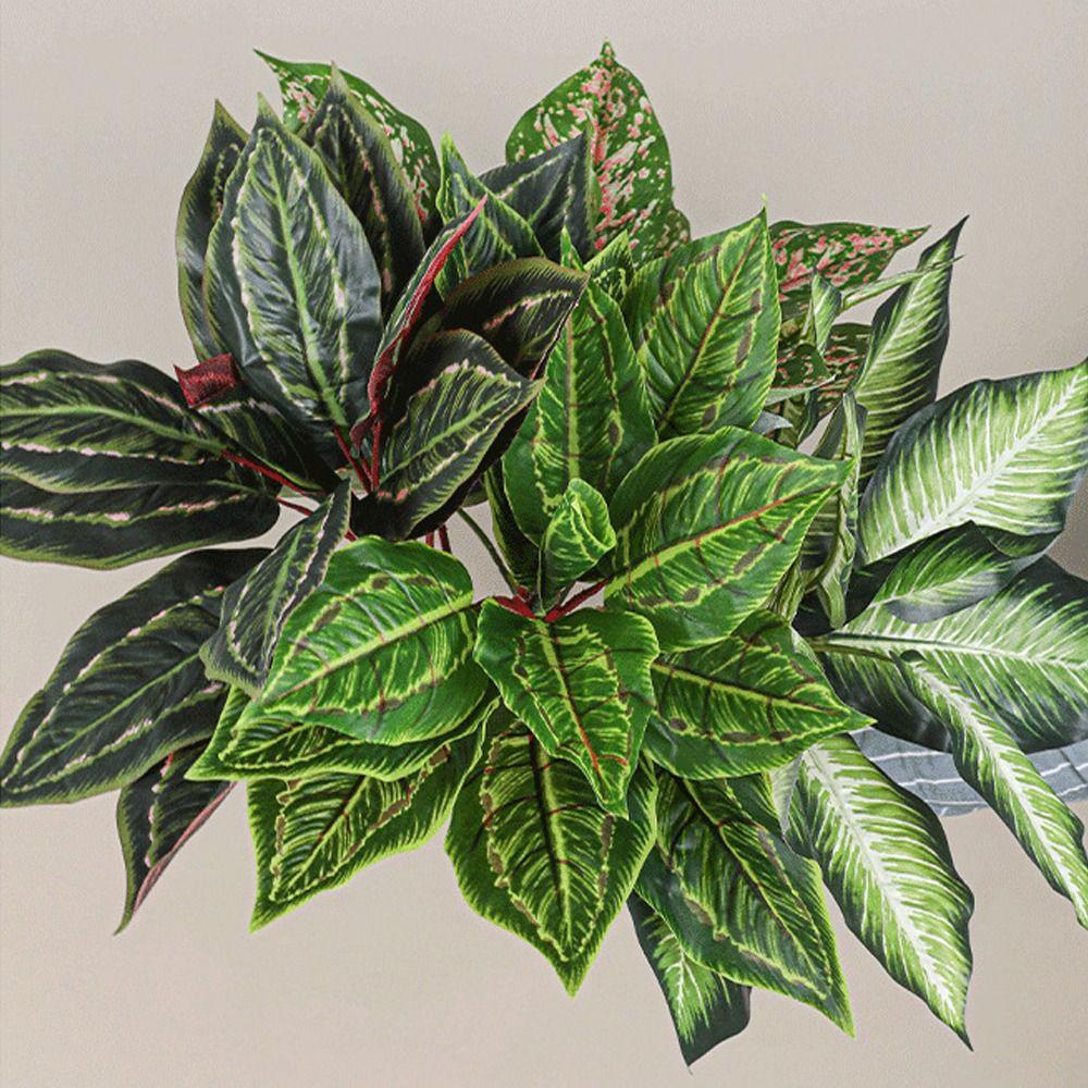 13 Leaf Fake Green Plant Leaves Elegant Simulated Plants  Outdoor Garden Decor