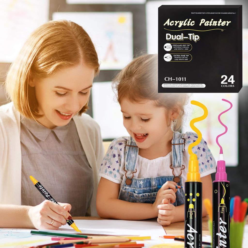 Double-headed Gouache Acrylic Pen Round-headed Doodle Pen Set Pigment Diy Ceramic Pen 115.2ml