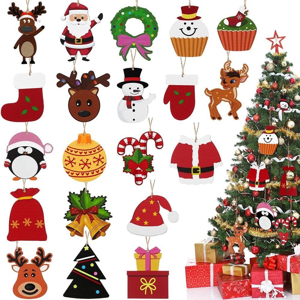 20/40PCS Wooden Christmas Tree Decoration Santa Claus Snowman Xmas Hanging Pendants DIY Mini Hanging Accessories