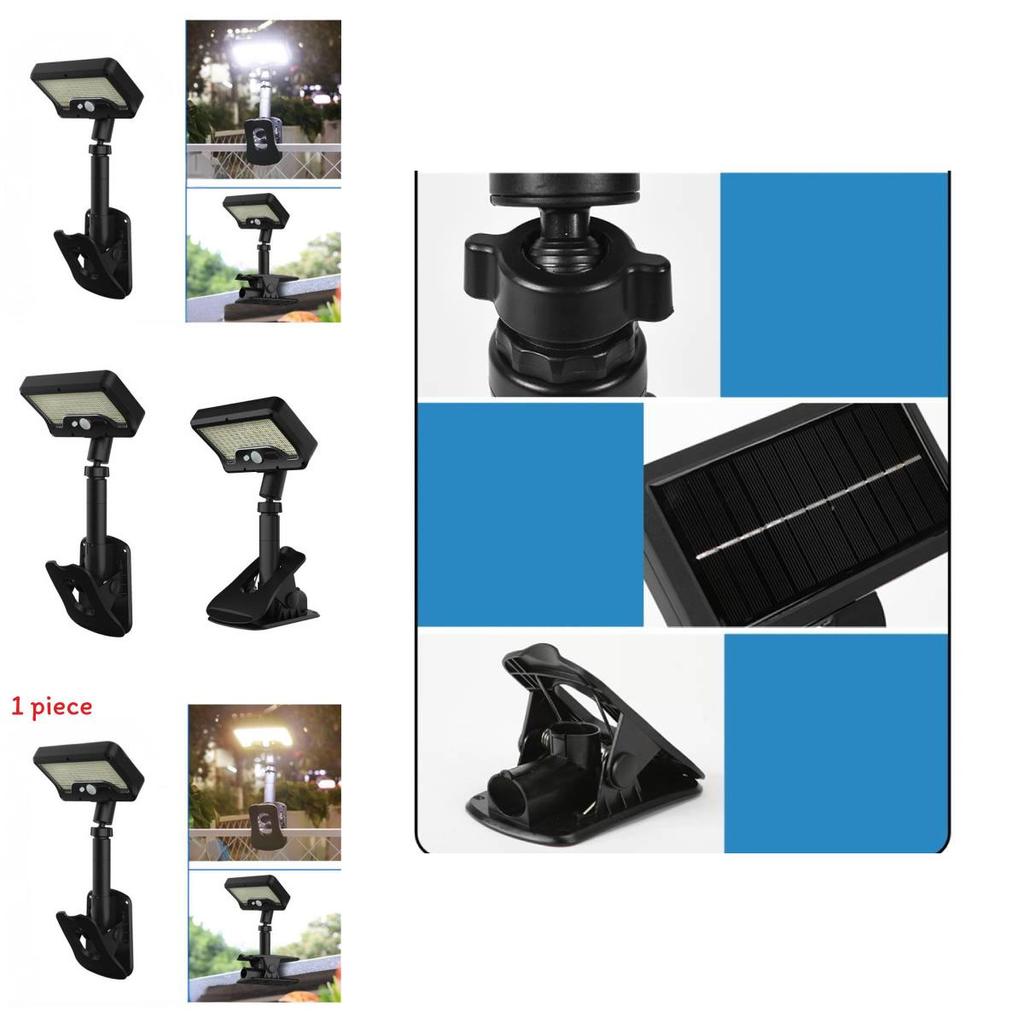 Solar Powered Led Clamp Light For Outdoor Garden Patio Lawn With Motion Sensor
