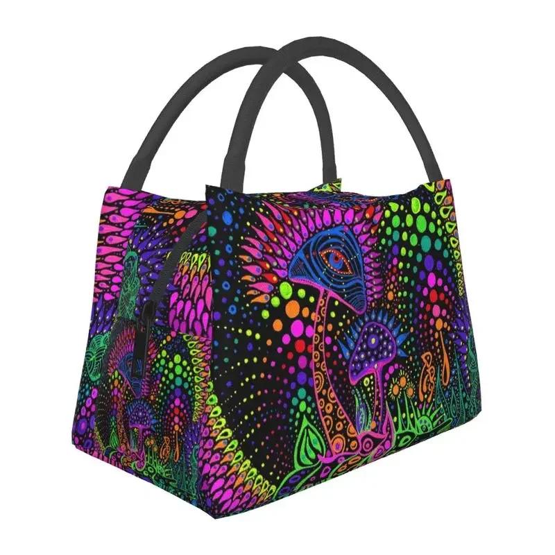 Mushroom Trippy Psychedelic Neon Pastel Goth Insulated Lunch Bags Leakproof Cooler Thermal Lunch Box Beach Camping Travel