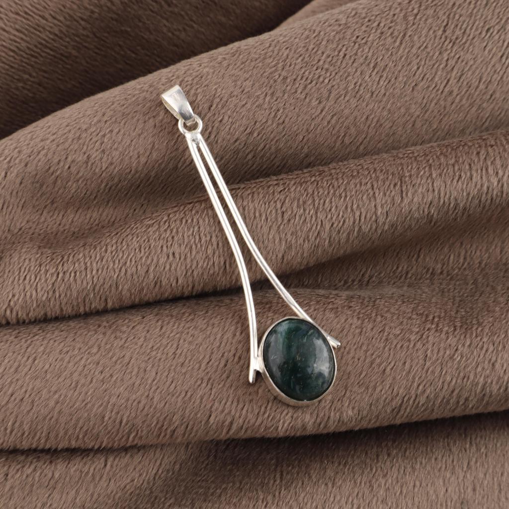 Natural Moss Agate Gemstone 925 Sterling Silver Handcrafted Jewelry Long Pendant 1.69" For Women PP-69-33