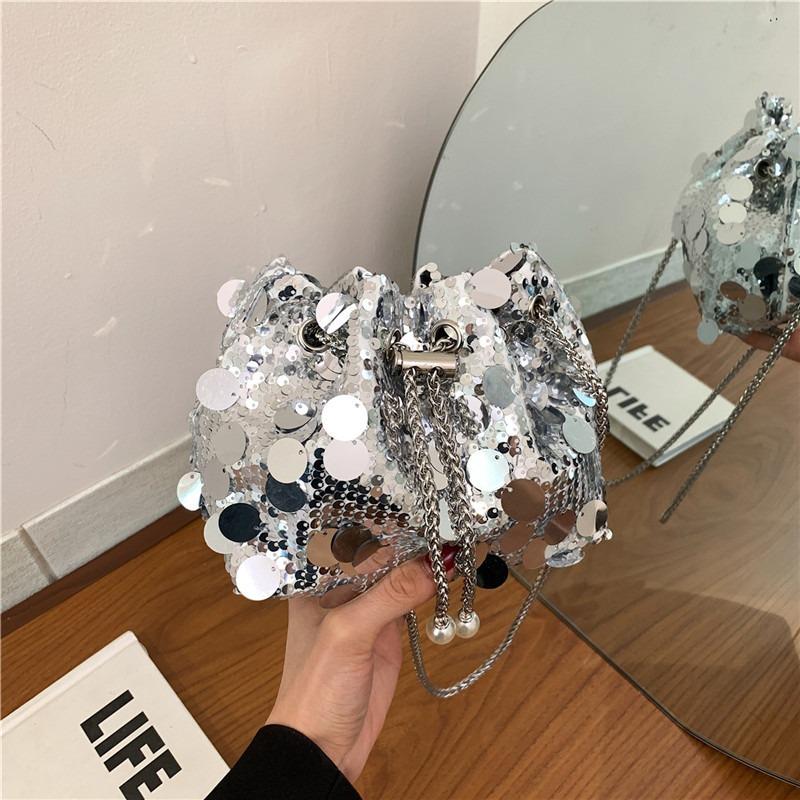 Niche Texture Sequined Chain Small Bag Women's New Versatile Fashion Oblique Span Small Square Bag Shoulder Bag
