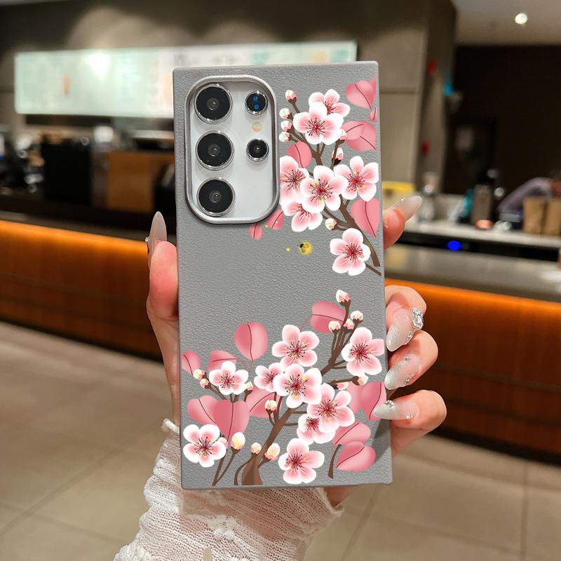 Color Floral Print Matte Leather Texture Phone Case For Samsung S25 S24 FE S23 Ultra S22 S21 A16 A56 A36 A15 A55 A35 Soft Slim TPU Shockproof  Cover