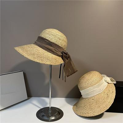 French Exquisite Elegant Bow Basin Hat Female Fashion Girl Braided Straw Hat Foldable Sun Hat Travel Sunscreen Casual Beach Hat